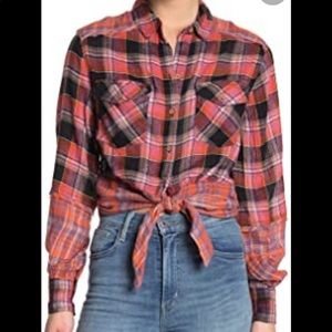 Free People Plaid Button Up Blouse NWT